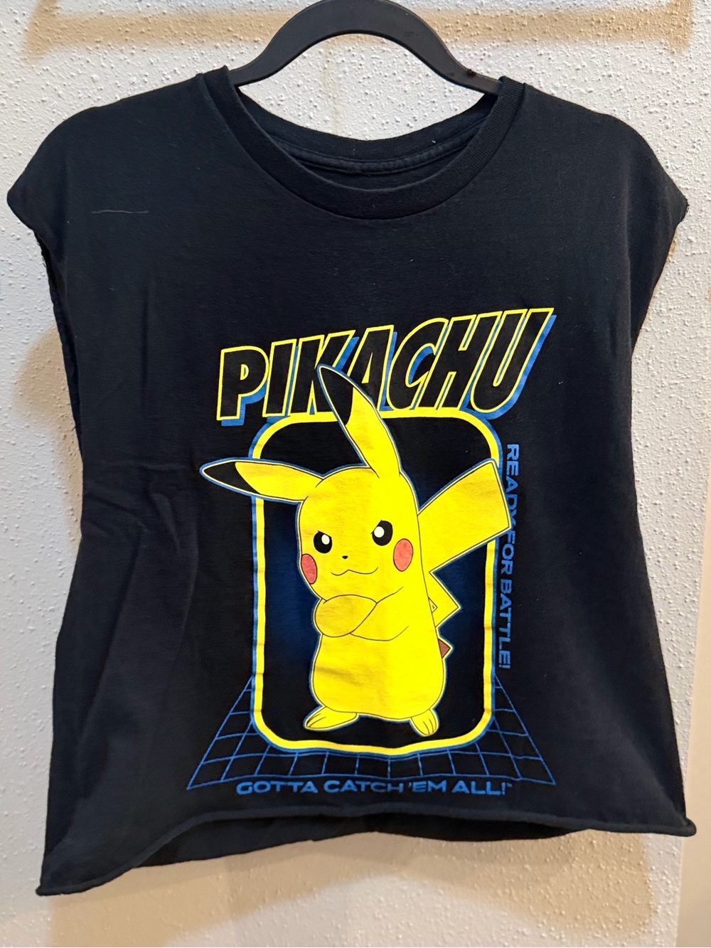 Hybrid Apparel Black Tee with Yellow Pikachu Graphic DIY Crop